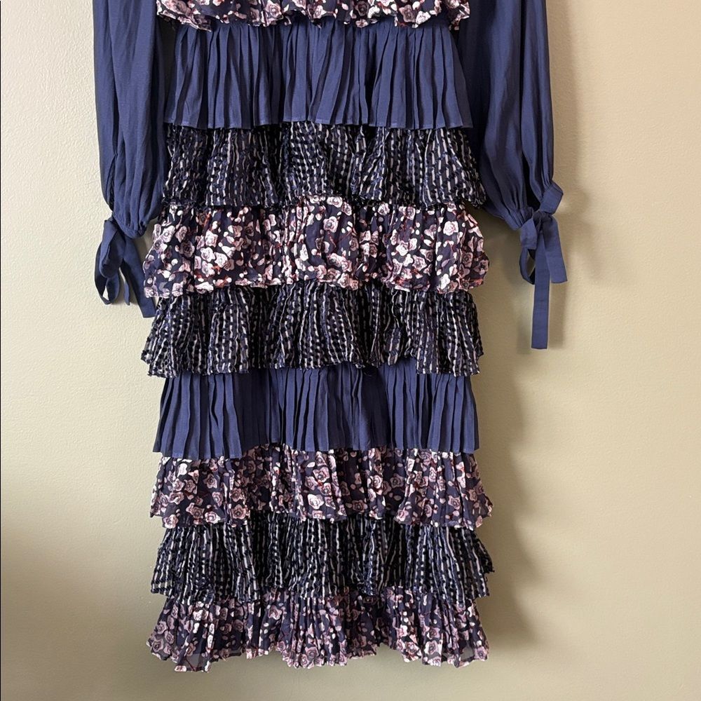 Chrissy Teigen X Revolve Luna Long Sleeve Tiered Ruffle Dress Navy Sz XS - Picture 9 of 9